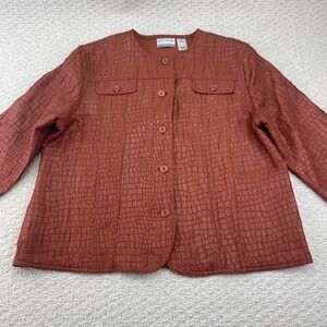 Alfred Dunner Jacket Women 16P Rust Textured‎ Button Front Long Sleeve Petite